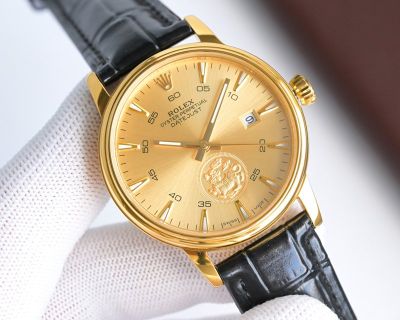 Rolex Datejust 8215 movement 40mm Gold/White Face Italian Leather Band Watch